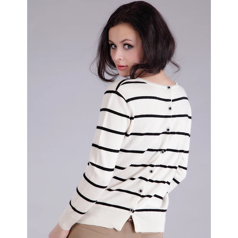HZYRMY Spring Autumn NewWomen Cashmere Cardigan Round Neck Fashion Stripe Short Rear Shirt Loose Wool Knit Soft Sweater |