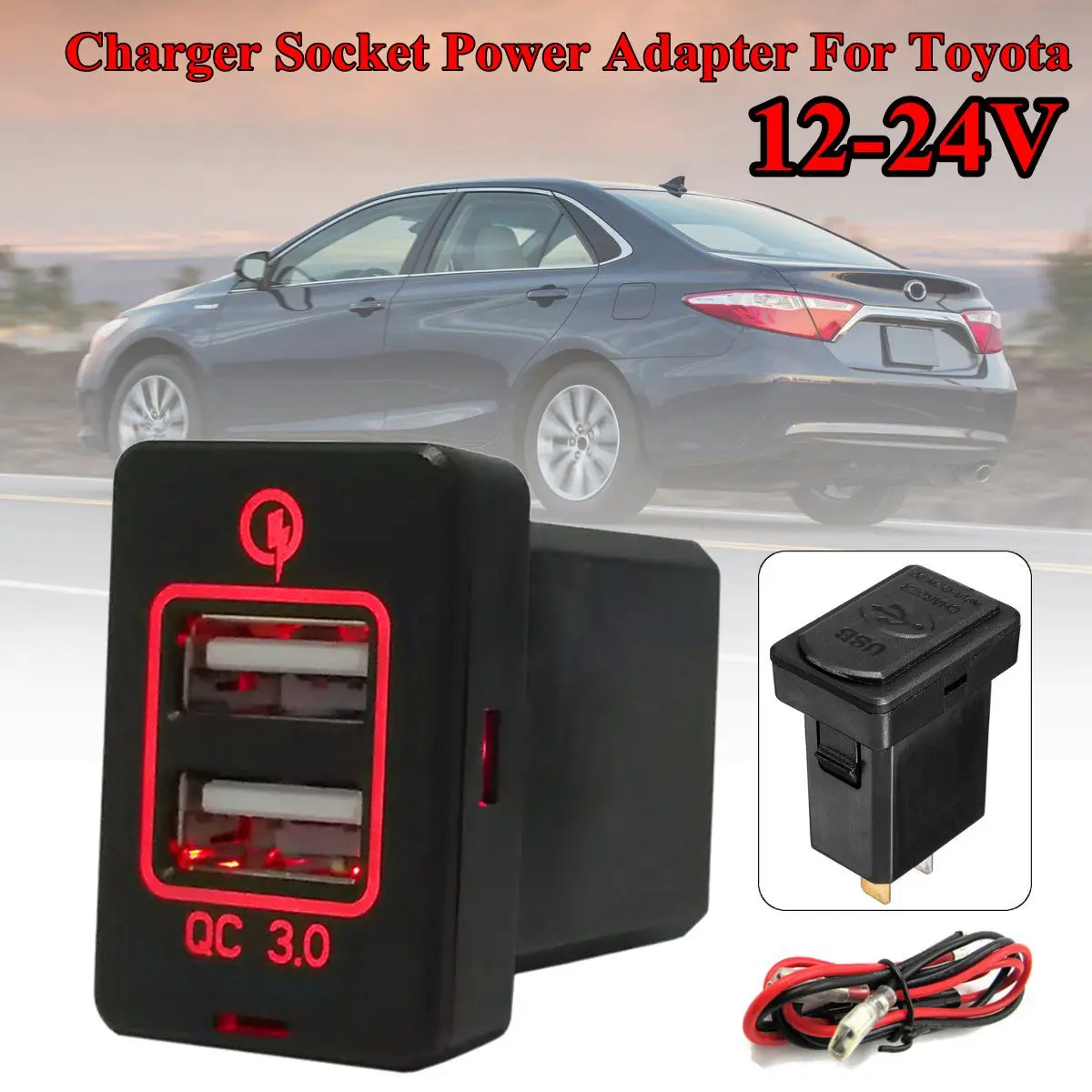 Красный Для QC 3,0 12/24 V Dual USB Автомобильное зарядное устройство для сигарет розетка машинный Зарядное устройство Мощность адаптер 4.8A 5 V Выход с светодиодный свет для Toyota Corolla levin Prado Reiz - Название цвета: Красный