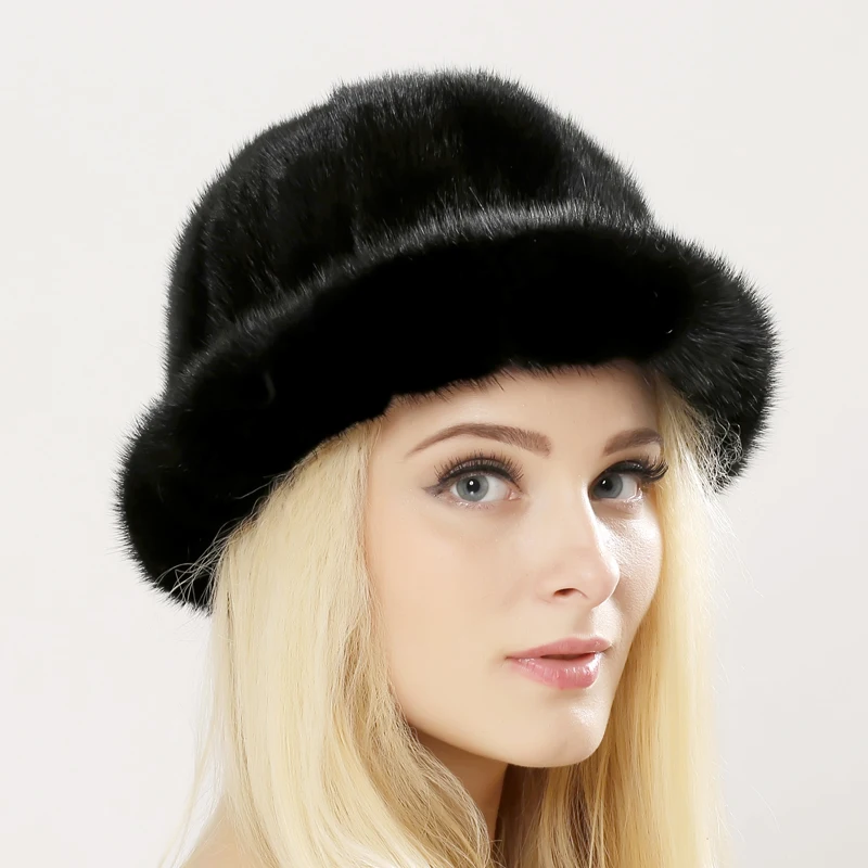 Women's Winter Hats Knitted Beanie With mink Fur Ball Women Customized Headgear Hat For Women Casual Female Mink Fur Hats