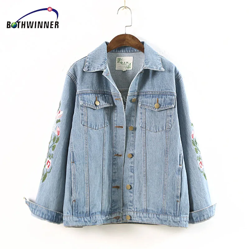 Женская джинсовая куртка с вышивкой Bothwinner Весенняя Повседневная двойным