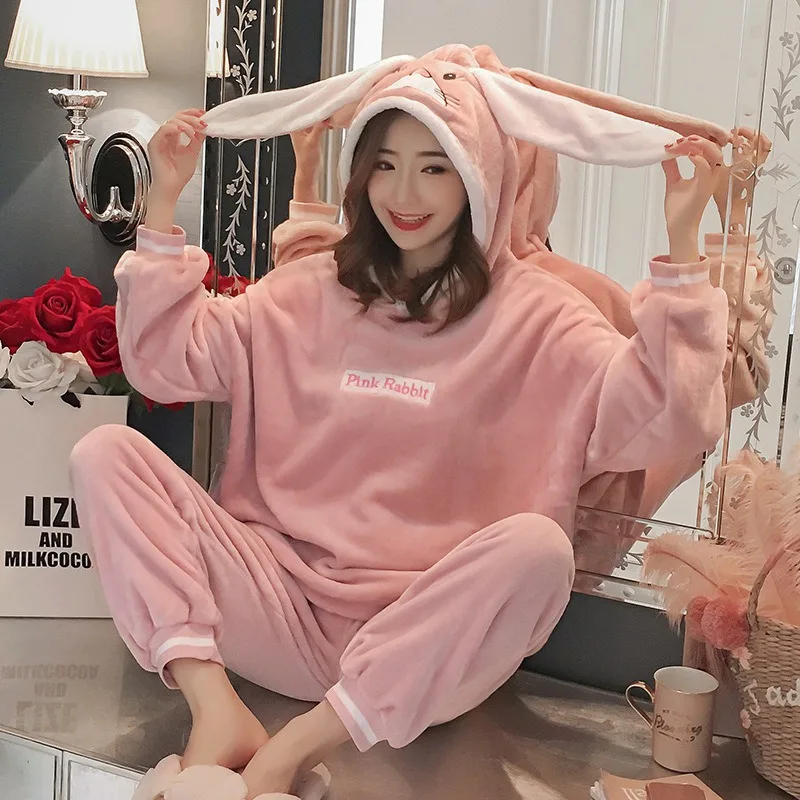 JINUO зима новый дизайн мультфильм кролик для женщин зимние коралловый флис Пижама