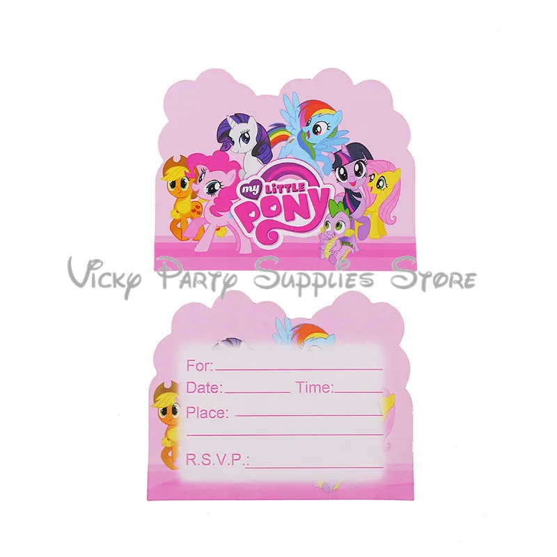 10 шт./лот вечерние Пригласительные открытки My Little Pony роскошные с надписью для дня