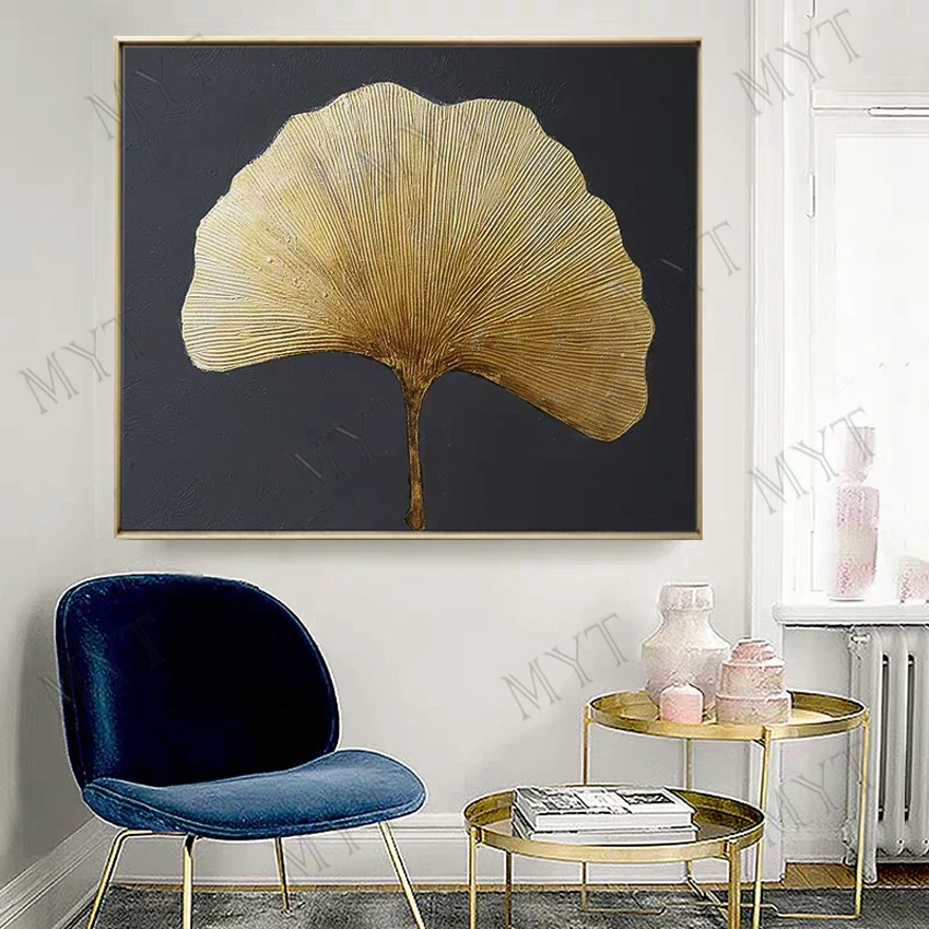Big size gold leaf 100% Hand-painted wall home decor Abstract acrylic Oil Painting artwork for living room hotel no framed | Дом и сад