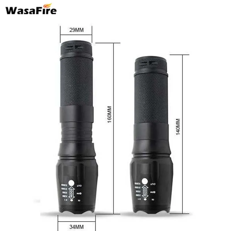 18650 Battery + Charger Portable Zoom Flash Light 1600 Lumen XML T6 Led Torch 5 Mode Self Defense Flashlight for Camping Hunting | Лампы и