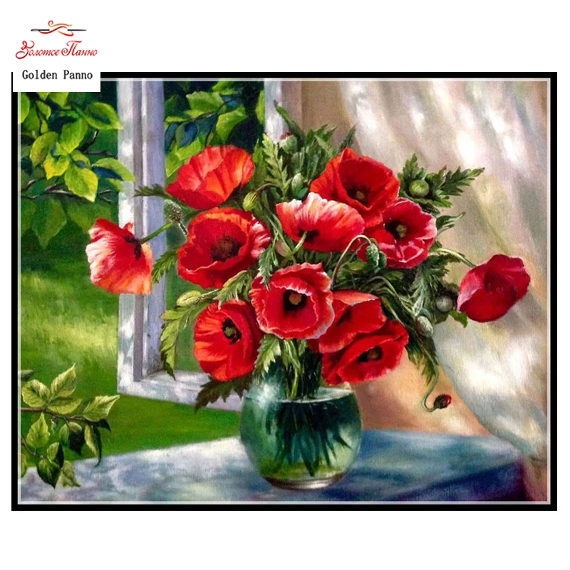

Алмазная вышивка "Золотой панно", 5D, вышивка крестиком, 3D, Алмазная мозаика, рукоделие, декор стен, Красный мак
