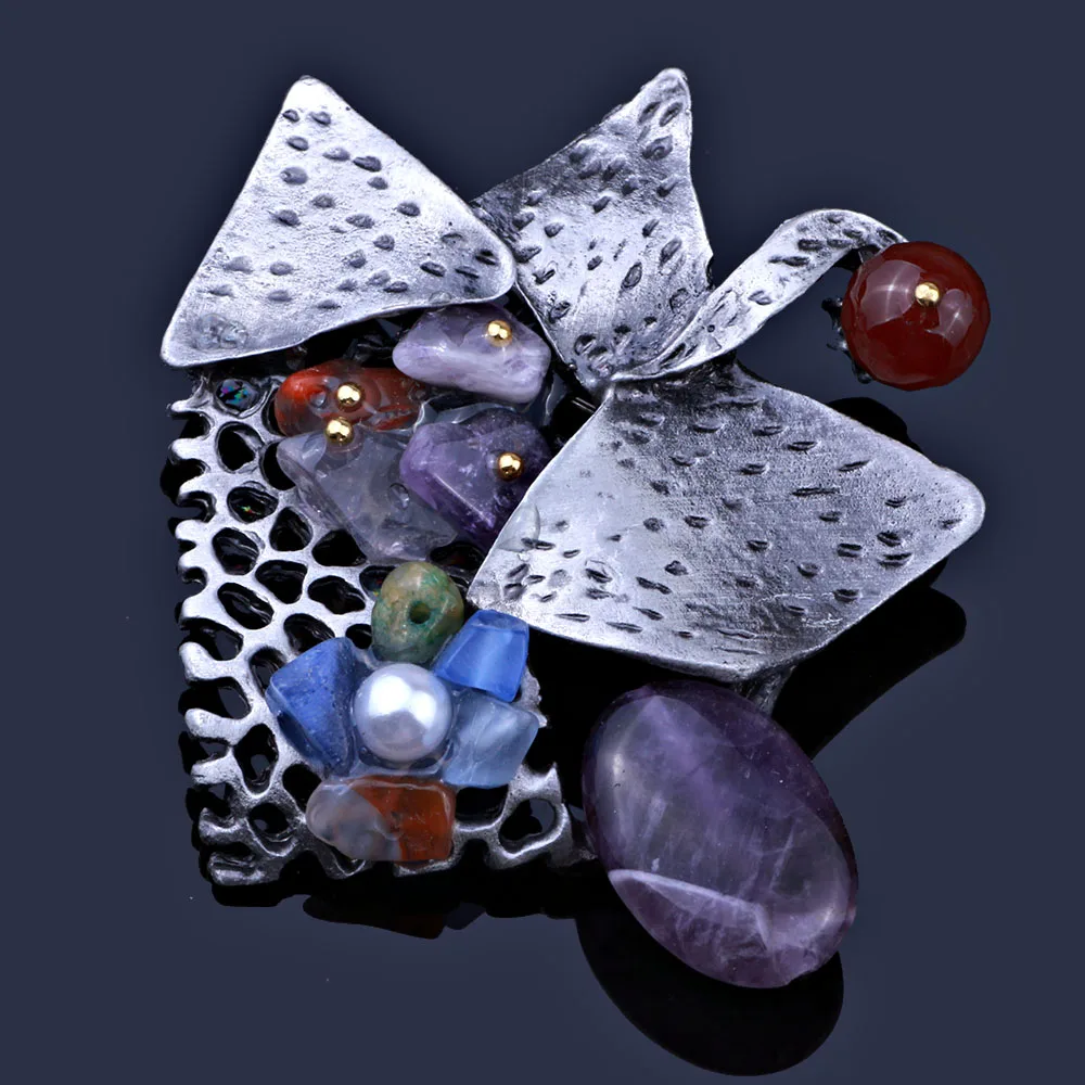 FARLENA Jewelry Black Gun Plated Natural Stone Elegant Brooches for Women Vintage Brooch pins | Украшения и аксессуары