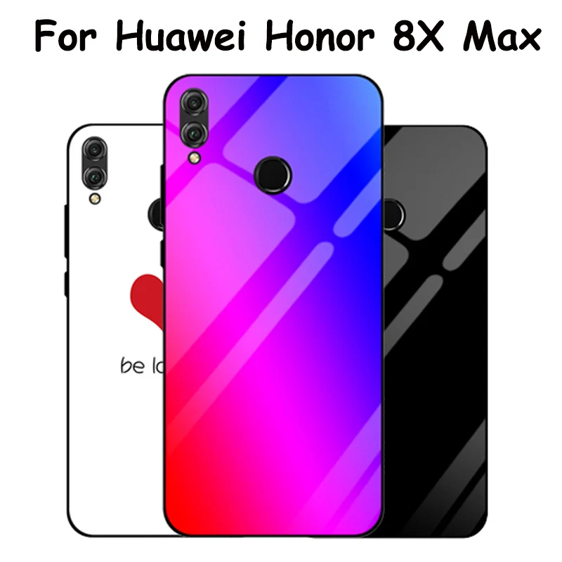 

7.12" For Huawei Honor 8X Max case Gradient Tempered Glass Case Honor8X Max Silicone Frame Glass Hard Back Cover 8XMax shell