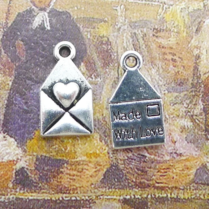 

100pcs charm made with love envelope Antique silver pendants7*13mm 0.55g Handmade Jewelry DIY European Alloy jewelry accessories