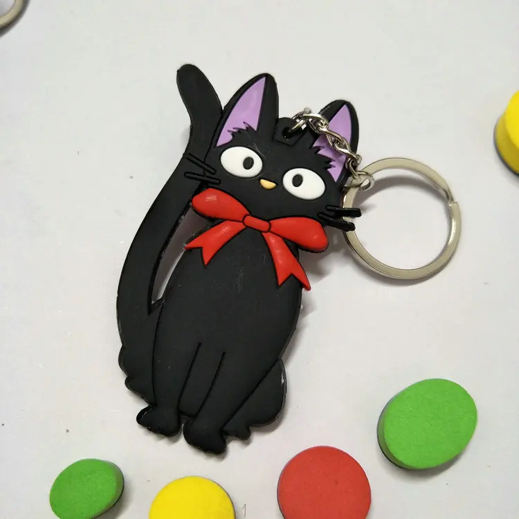 Милый Черный кот кулон двусторонний мягкий каучуковый брелок Kiki Pet аниме