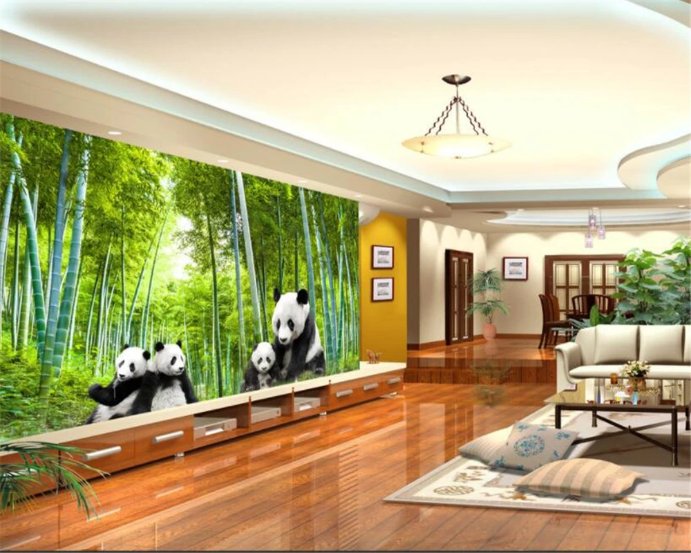 Симпатичная черная и белая панда натуральный ландшафт бамбуковый пейзаж