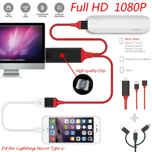 Универсальный HDMI зеркальный кабель для телефона к телевизору HD tv 1080 p адаптер для iPhone/iPad/Android type-C к HDMI