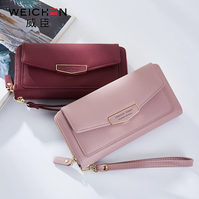 Женские кошельки с ремешком на запястье Кожаный Дамский кошелек большой