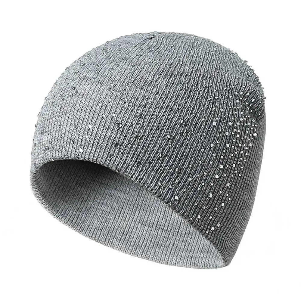 Beanies шапка для женщин зима 2018 теплая вязаная шапочка дам однотонная со стразами