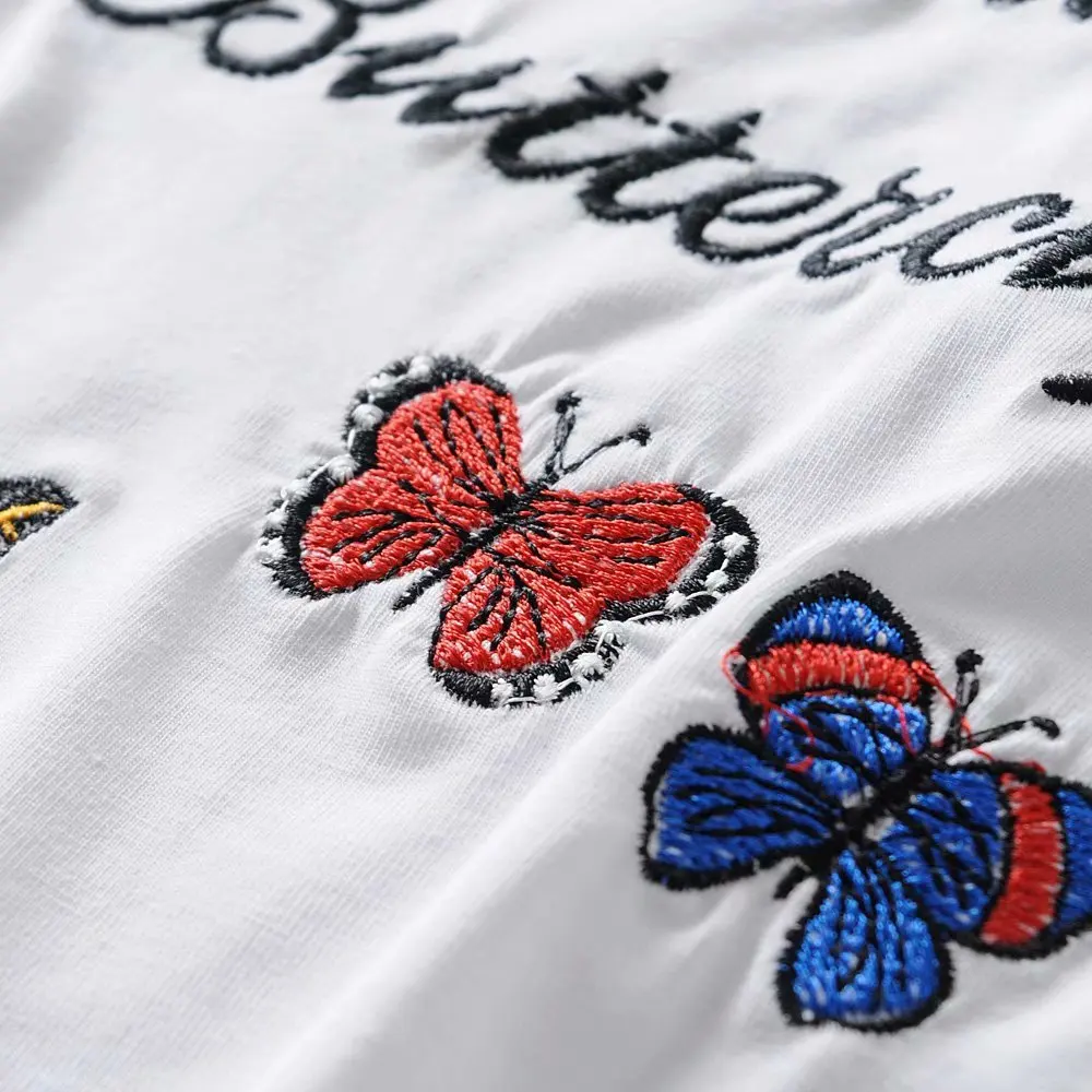 Летний винтажный укороченный топ в стиле ins с разноцветными бабочками и вышивкой