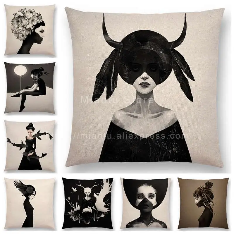 

New Black White Style Wonder GirlSofa Pillow Case Elegant Lady Miracle Beauty Portrait Noble Mind Gorgeous Ideas Cushion Cover