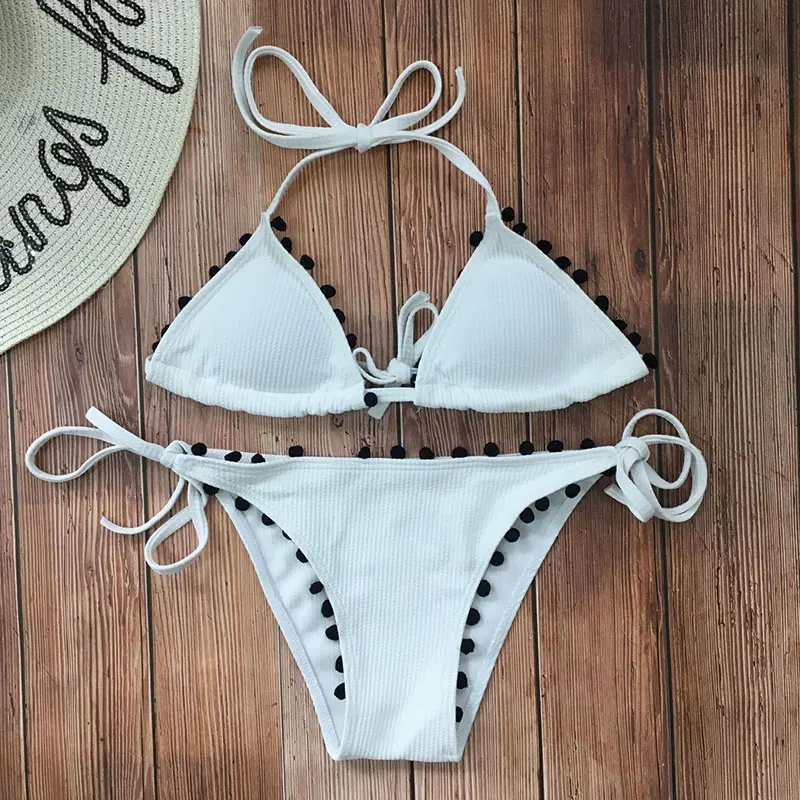 2019 Новый бандажный бикини с помпоном однотонный сексуальный микро бандо