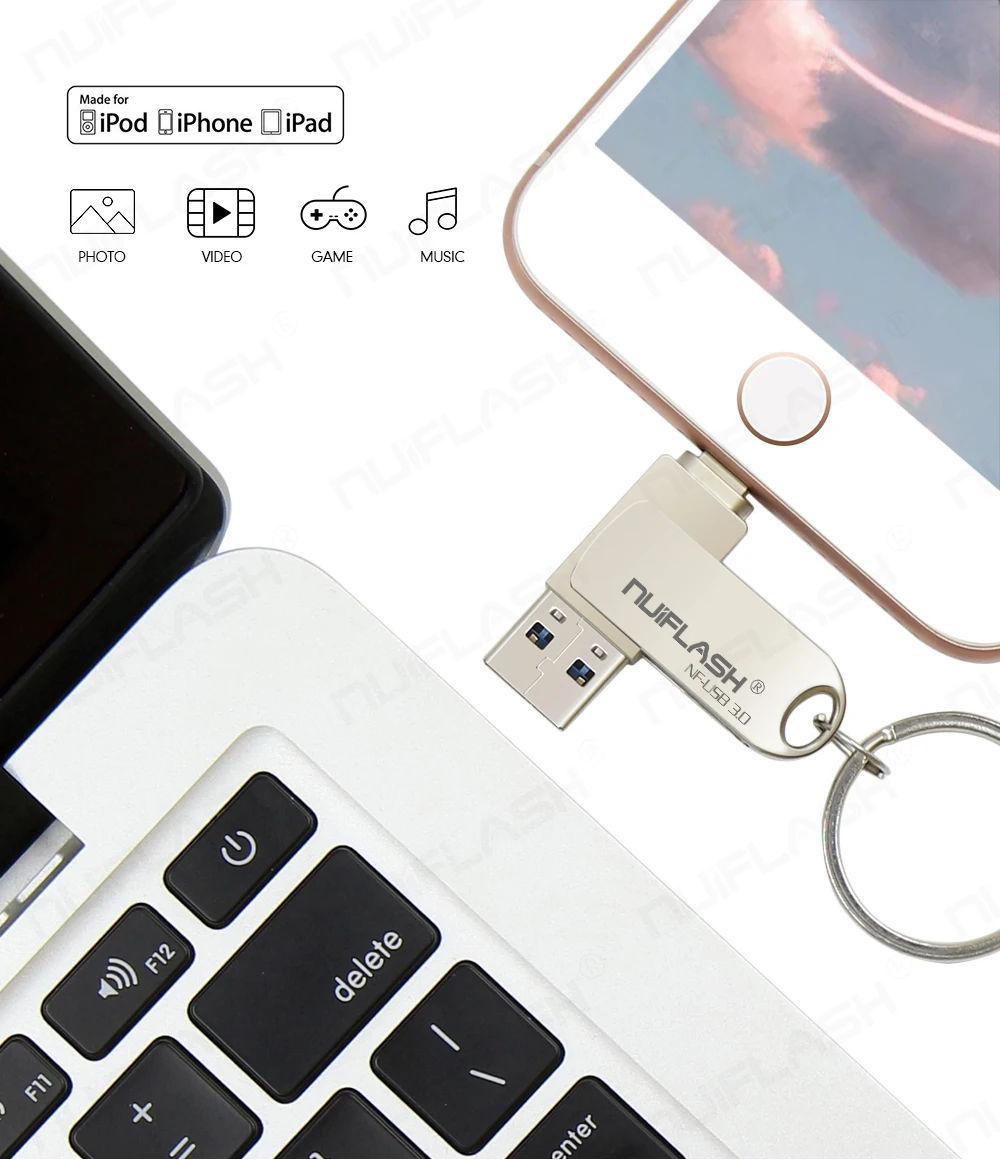 Usb флеш-накопитель Nuiflash, 16 ГБ, 32 ГБ, 64 ГБ, 128 ГБ, флеш-накопитель, USB смартфон, карта памяти micro USB для iphone, ios