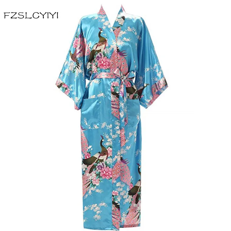 

Женский халат-кимоно FZSLCYIYI с павлином, сексуальный цветочный халат для подружки невесты, женский халат с цветами для вечерние ринки, свадьбы...
