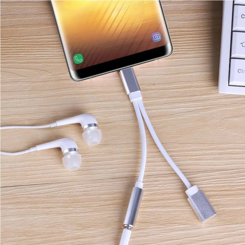 2 в 1 USB C type-C до 3,5 мм разъем для наушников адаптер AUX& сбор данных синхронизации кабель
