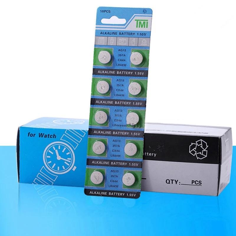 10 шт. AG13 1,5 V LR44 L1154 RW82 RW42 SR1154 SP76 A76 357A пила lr44 SR44 AG 13 Щелочная Кнопочная батарея монета Батарея