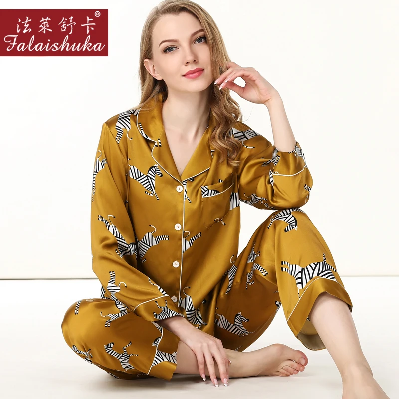 Women 100% Silk Stain Pajama Set 2019 Spring Sleepcoat Sleep Pant Lady Nightdress Female Sexy Sleepwear Pajamas Pants sets