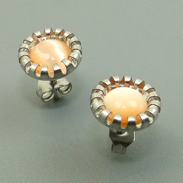light orange stone DICAYLUN серьги-гвоздики из нержавеющей стали Кошачий глаз зеленый синий белый опал серьги хирургическая сталь круглые ювелирные изделия Модные женские подарки - Окраска металла: light orange stone