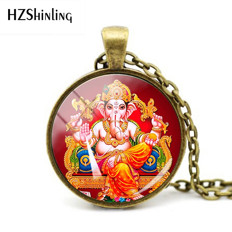 1-2 HZSHINLING Lord Ganesh Ganesha индуистский слон ожерелье индуистский Ганеш ювелирные изделия изображение ожерелье со стеклянной подвеской ожерелье - Окраска металла: 1-2