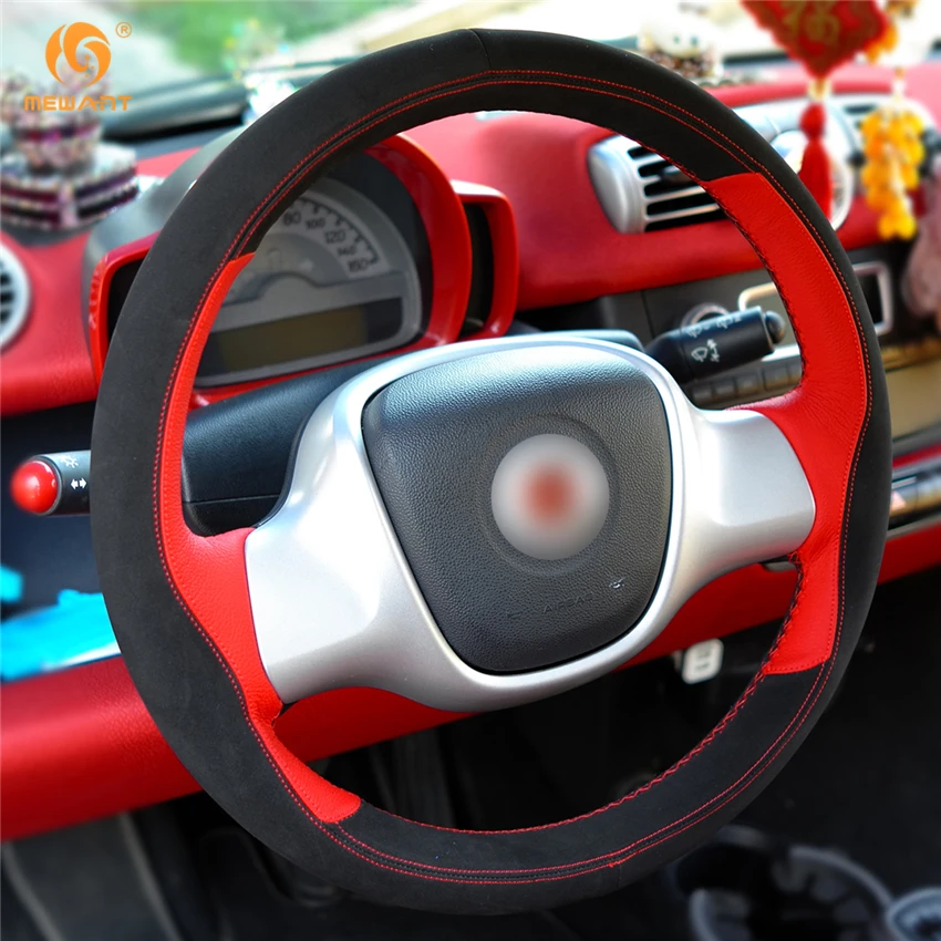 MEWANT Black Red Leather Suede Car Steering Wheel Cover for Smart Fortwo Interior Accessories Parts | Автомобили и мотоциклы