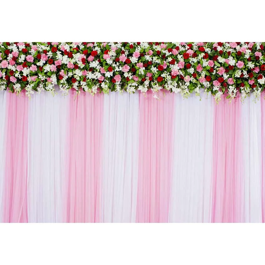 

Luxury White Pink Curtain Flowers Wedding Party Photo Background Photography Backdrops Quality Vinyl