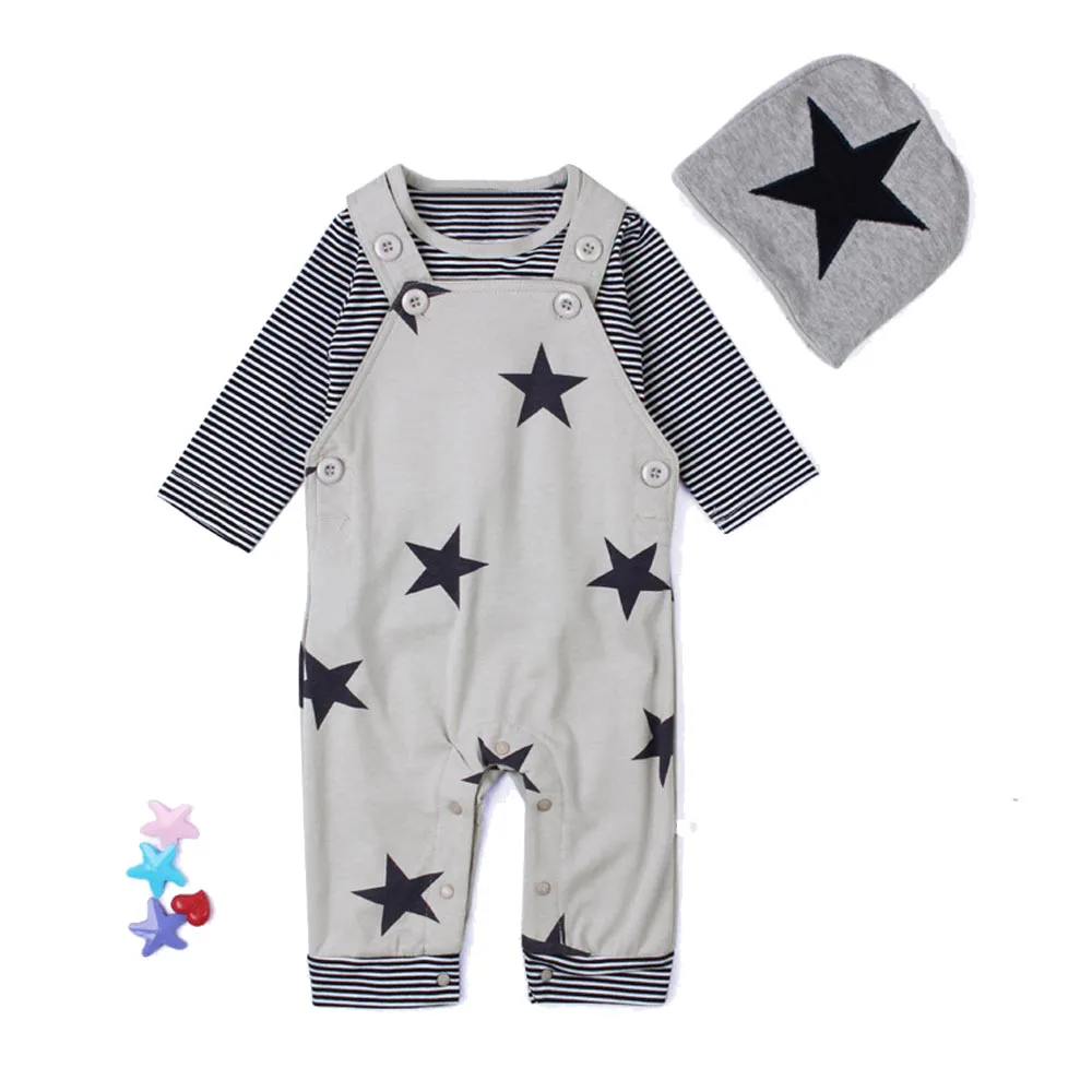 TELOTUNY Newborn baby boy clothes Sets Stripe T-shirt +Pants +Hat Outfits Kit u71211 | Детская одежда и обувь