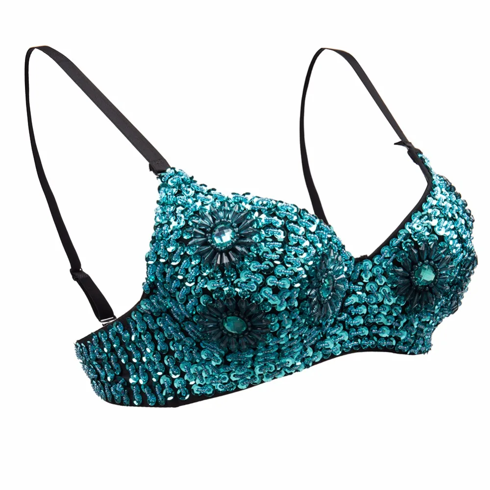 Sexy Light Blue Sunflower Beading Sequined Push Up Bra Plus Size Lingerie Sujetador Underwear Women Brassiere Clubwear Bralettes | Женская