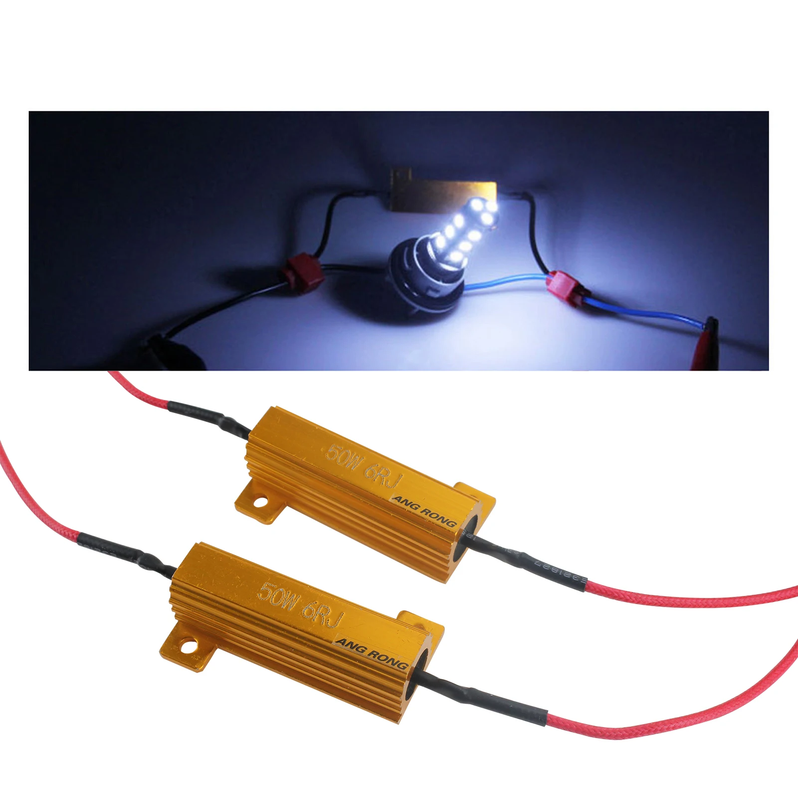 

ANGRONG 2x 50w 6 ohm Load Resistors LED HeadLight Fog Light Daytime DRL Canbus No Error DRL Wiring Canceller Decoder