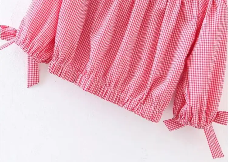 Укороченные топы с рукавами-фонариками средней длины для женщин вырезом