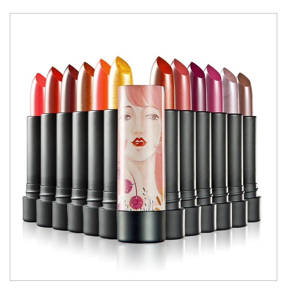 

New HUAMIANLI 12 Colors Waterproof Metallic Lipstick Batom Long Lasting Brand Makeup Lips Shimmer Velvet Matte Lipstick Cosmetic
