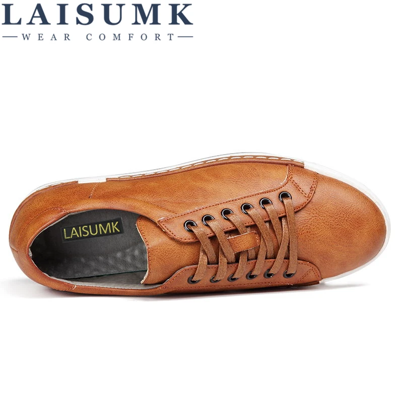Новое поступление модные мужские туфли LAISUMK на плоской подошве со шнуровкой