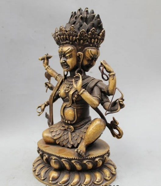 Details about 13&quotTibet Tibetan Bronze 3-Head 6-arm Parnashavari Ushnishavijaya Buddha Statue |