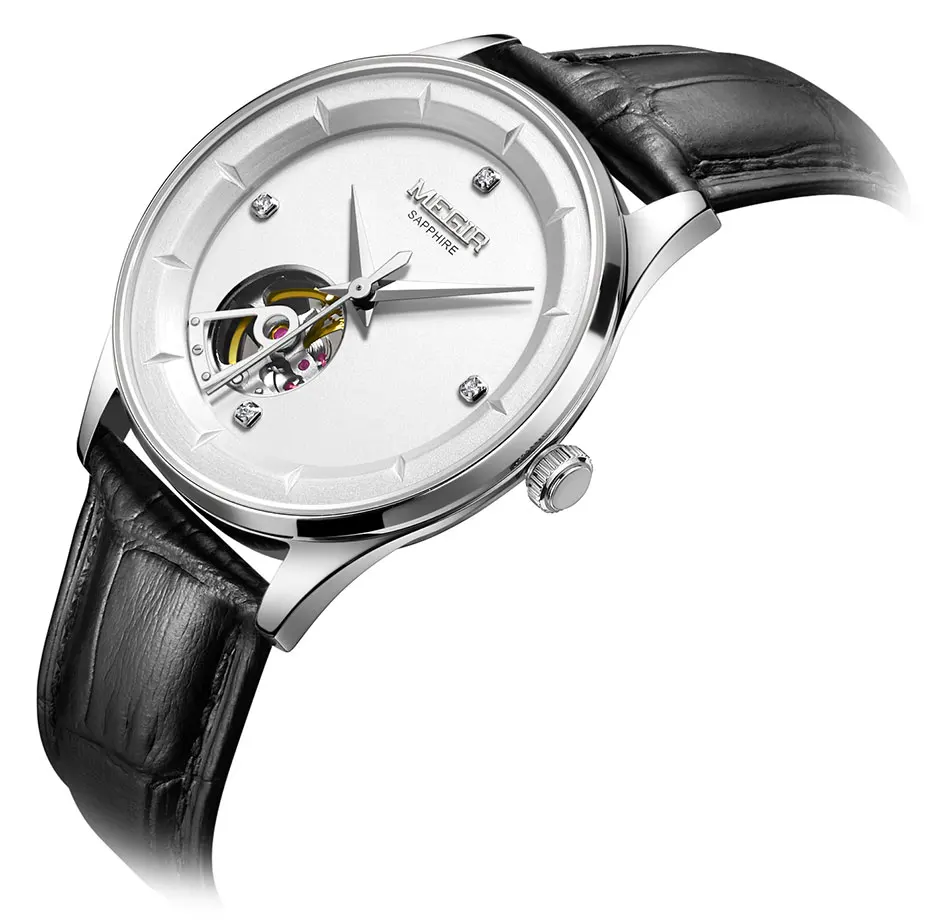 MEGIR Мужские часы механические Tourbillon Роскошные модные брендовые кожаные мужские спортивные часы мужские автоматические часы Relogio Masculino