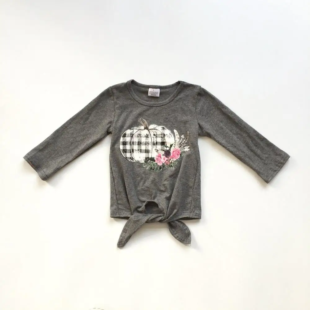 Детские регланы на Хэллоуин для девочек с тыквой хлопковый топ серого