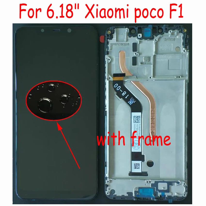 100% Оригинальный ЖК дисплей + сенсорный экран Рамка для Xiaomi Poco F1 10 точек касания