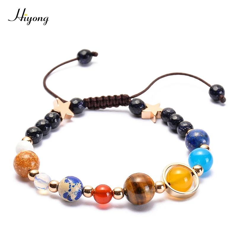 

Galaxy Solar System Bracelet Guardian Star Universe Eight Planets Star Natural Stone Beads Bracelets Bangles for Women Men Gift