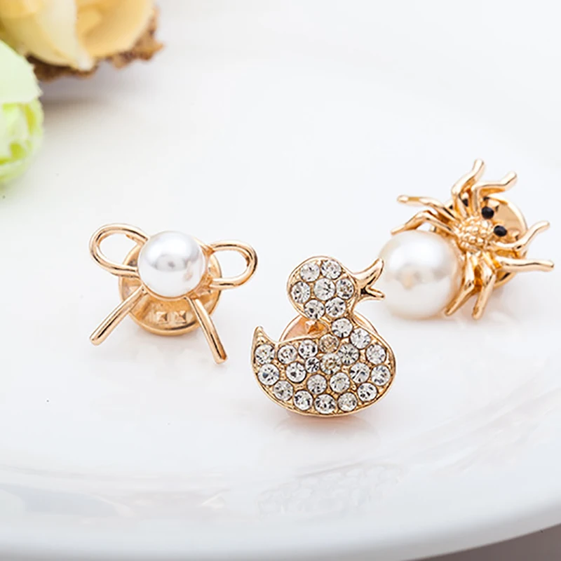 Модные имитация жемчуга Стразы для женщин девушек Сова Лебедь вишня