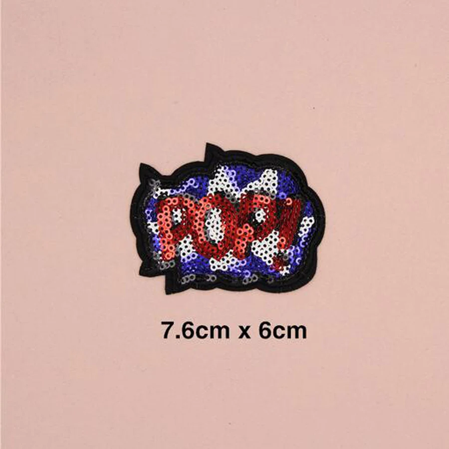 Пайетки с вышивкой POP WOW LOVE нашивка для одежды наклейки сумка Приклеивание утюгом