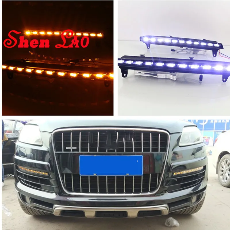 Shenlao Yellow Turning Function accessories ABS Cover 12V Car DRL LED Daytime Running Light For Audi Q7 2006 2007 2008 2009 | Автомобили и