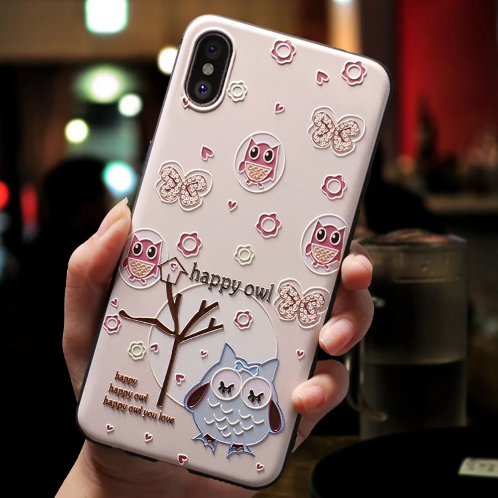 Happy owl Eqvvol милый 3D тисненый мультфильм узорчатый чехол для телефона для iphone X 8 7 6 6S Plus чехол s Мягкий силиконовый чехол для iphone 5 5S SE Coque - Цвет: Happy owl