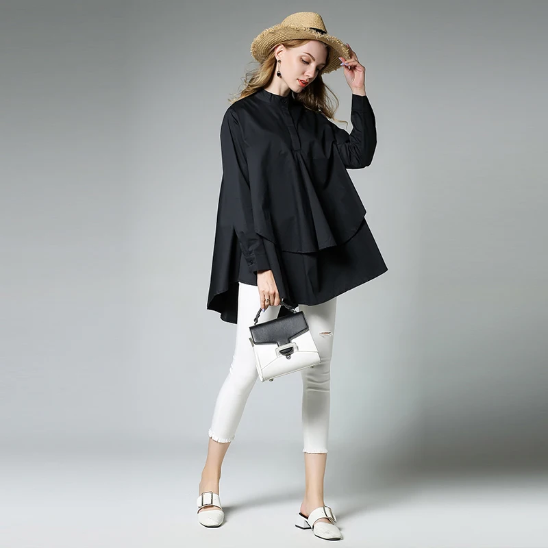 Женская блузка длинная ассиметричная черного белого цветов большого размера 2019 |
