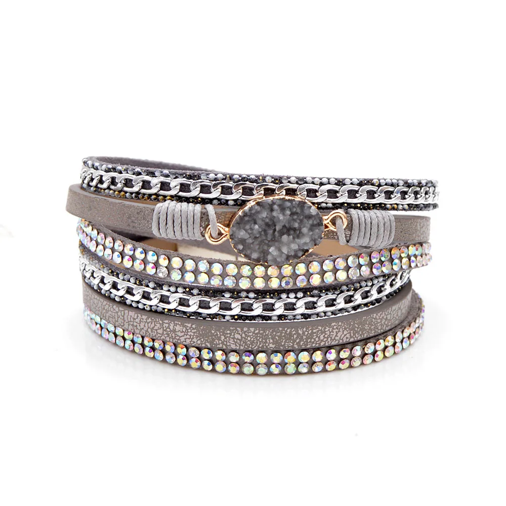CINDY XIANG 3 Colors Available Natural Stone Leater Bracelets For Women And Men Unisex Cuff Bangles Fashion Twisted Bangle Gift