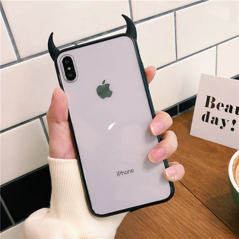 Милый персональный чехол для телефона с рогом дьявола для iPhone 11 Pro Max XR XS Max 7 8 6S Plus чехол мягкий акриловый прозрачный чехол для телефона