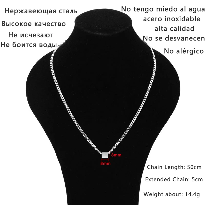 Women Men Stainless Steel Necklace Long Chain Square Box Pendant Sweater Punk Necklaces Unisex Choker Boys Girls Rock Hip Hop