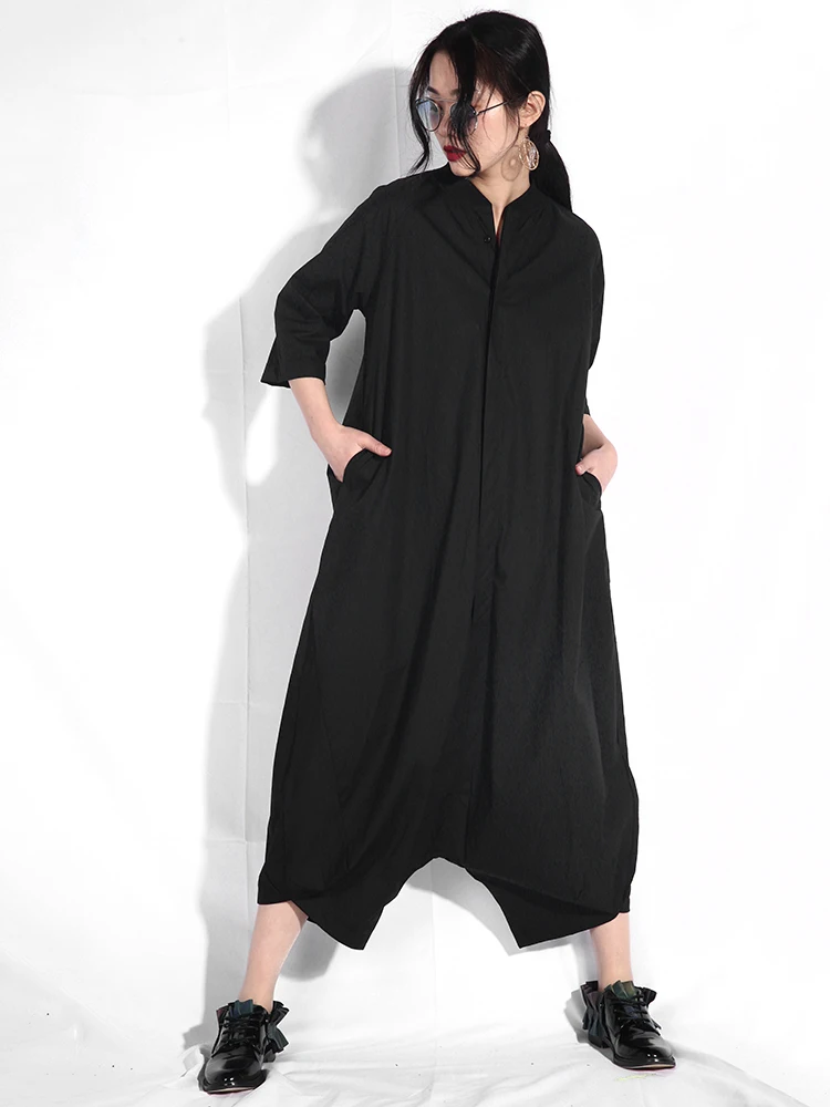 LANMREM 2019 Женский Летний комбинезон со стоячим воротником и карманами новинка