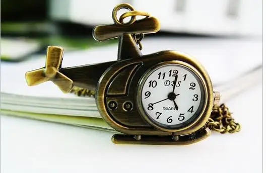 

vintage bronze helicopter model Antique quartz pocket watches necklace fashion jewelry pendant wholesale